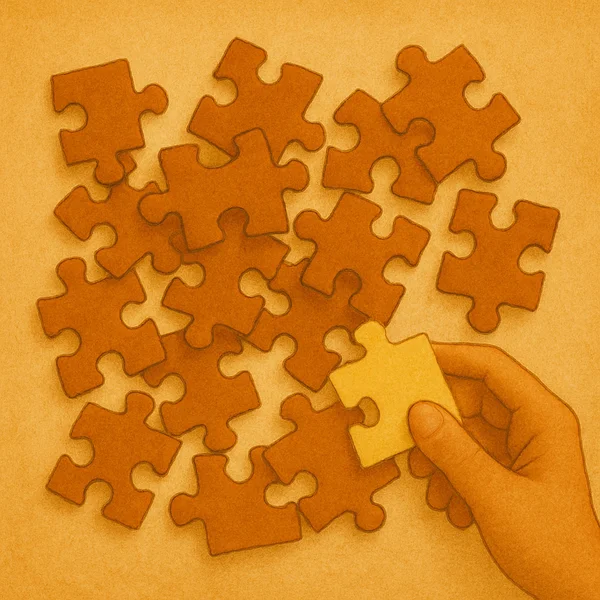 Peças de puzzle se conectando, representando a integração e o processo terapêutico da Gestalt